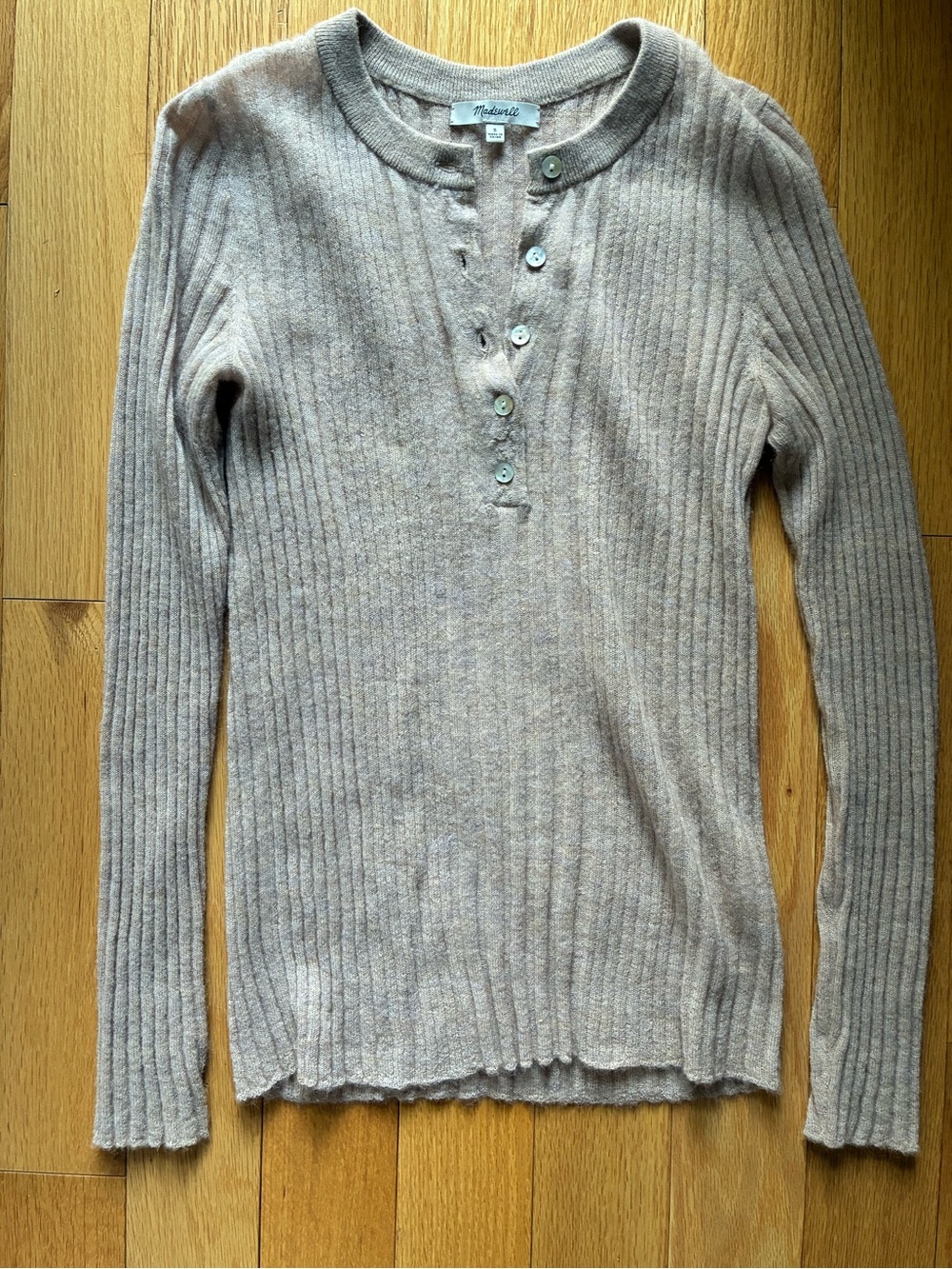 Madewell Ribbed Alpaca Henley Sweater in Light Beige